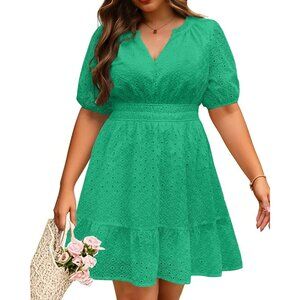 Plus Size Women’s Summer Dress Polyester Lace Ruffle A-line Beach Party